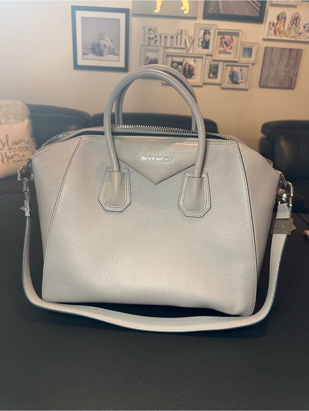 Givenchy Antigona Medium Leather Satchel in Light Gray